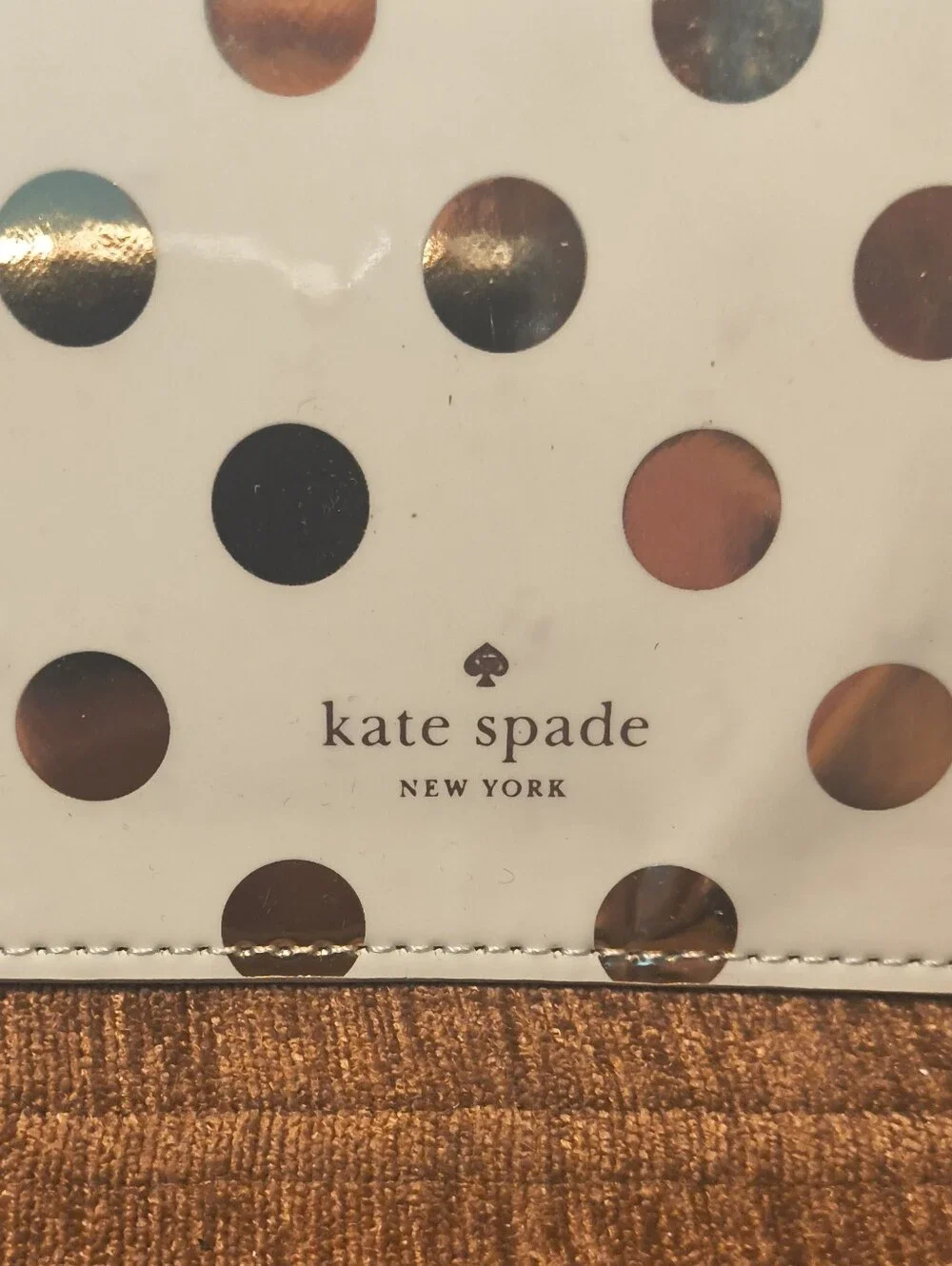 NWOT Kate Spade Pencil Pouch Polka Dot Cosmetic Case Travel Cream Gold w/Ruler